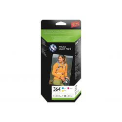 HP 364 Series Photo Value Pack - pack de 3 - jaune, cyan, magenta - cartouche imprimante/kit papier d'origine