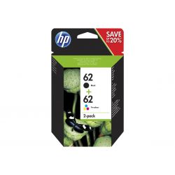 HP 62 Twin Pack - pack de 2 - noir, tricolore à base de colorant cartouche d'encre d'origine
