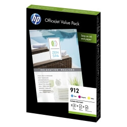 HP 912 officejet value pack - jaune, cyan, magenta - 125 feuille(s) - A4 - 90 g/m² - cartouche imprimante/kit papier d'origine