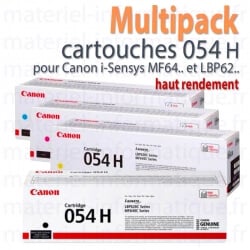 Multipack toners 4 couleurs 054 H (haut rendement) pour Canon MF645, MF643, MF641, LBP621, LBP623