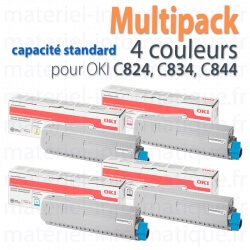 Multipack toner d'origine 4 couleurs capacité standard pour Oki C824, 834, 844