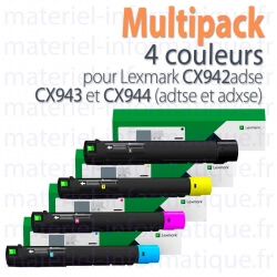 Multipack 4 couleurs Lexmark pour CX942, CX943, CX944 toner d'origine - 83D0HPACK