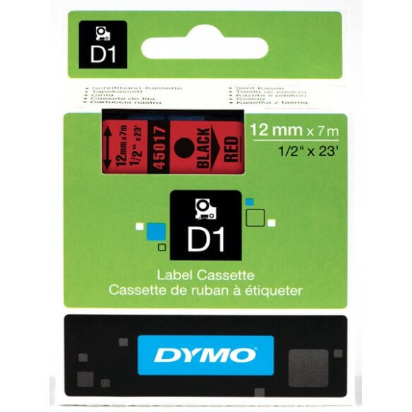DYMO 45017 Ruban D1 Standard 12mm x 7m Noir sur Rouge