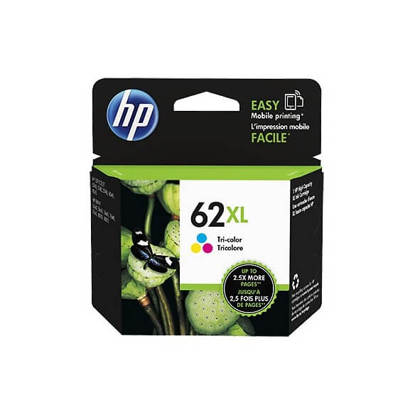 HP 62XL cartouche d'encre a rendement élevé tricolore pour Envy 55XX, 56XX, 76XX, Officejet 200, 250, 57XX, 8040 - 1