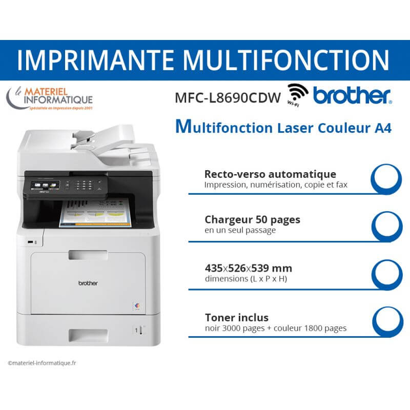 Imprimante Multifonction BROTHER MFC-L8690CDW Laser Couleur 4 en 1