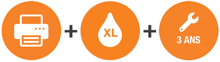 Pack All-in-Box contenant l'imprimante + cartouches + garantie 3 ans